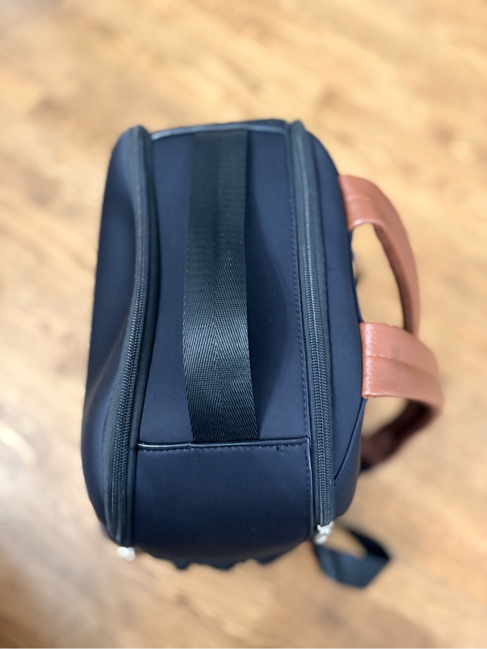 Freshly Picked Black Neoprene and Brown Vegan Leather Mom Travel Backpack - Picture 9 of 14